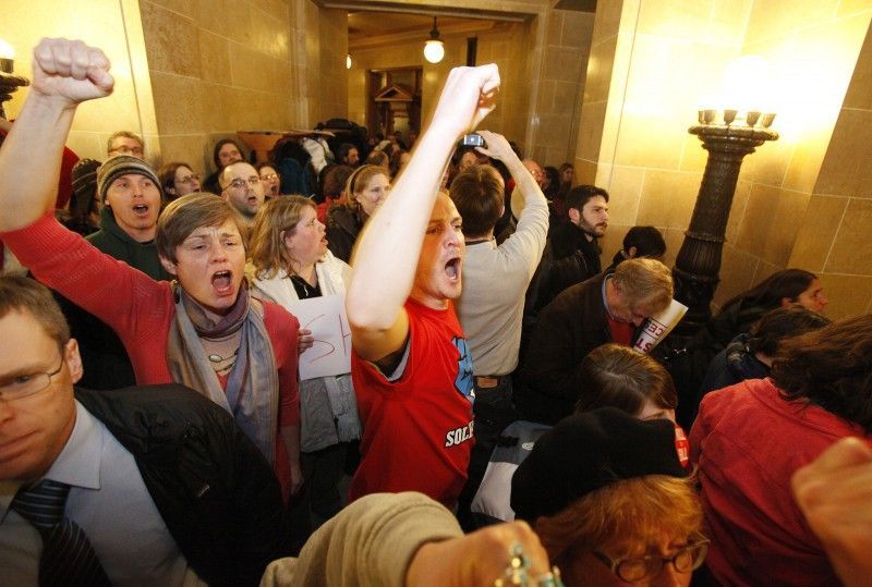 Protesters chanting